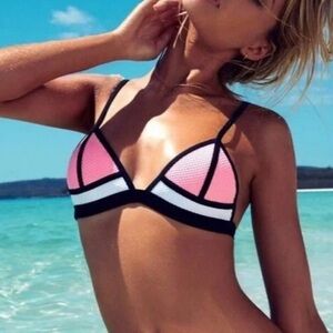 Triangl Swimwear Pink Color Block Neoprene Swim Top